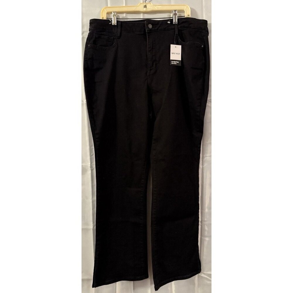 NWT Nine West Boot Cut Curvy High Rise Split Hem Black Jeans Denim Womens 18‎